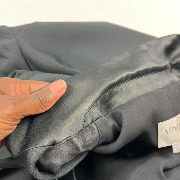 Armani Collezioni Black Satin Trim Classic Blazer 12 Ruched 3/4 Sleeve Jacket - Picture 13 of 13